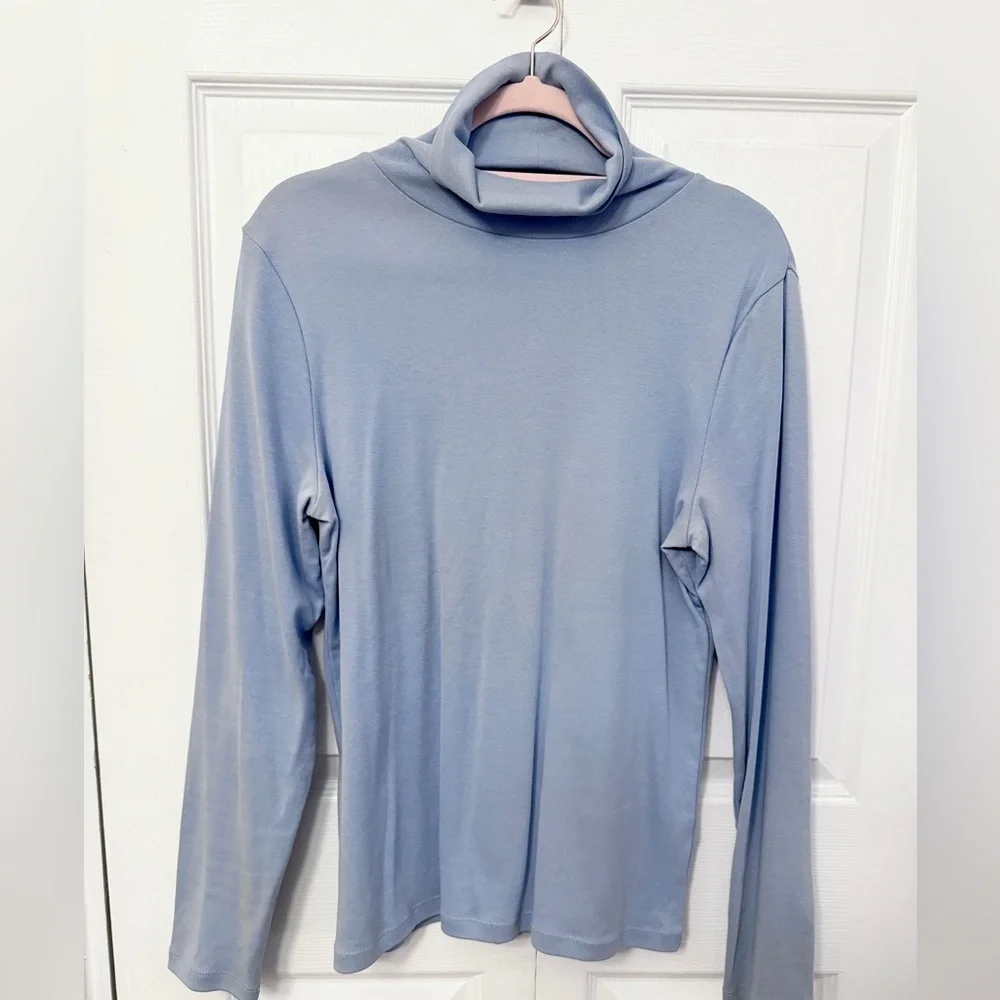 J. Crew Sky Blue Turtleneck Jersey Knit Top L - Picture 1 of 5